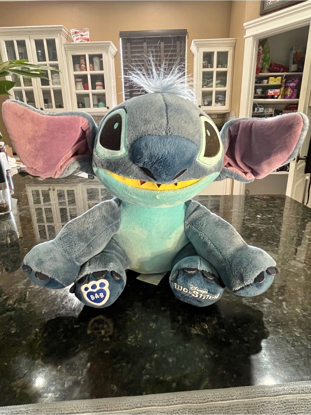 Disney Plush Stitch in Teal and Gray with Pink Ears